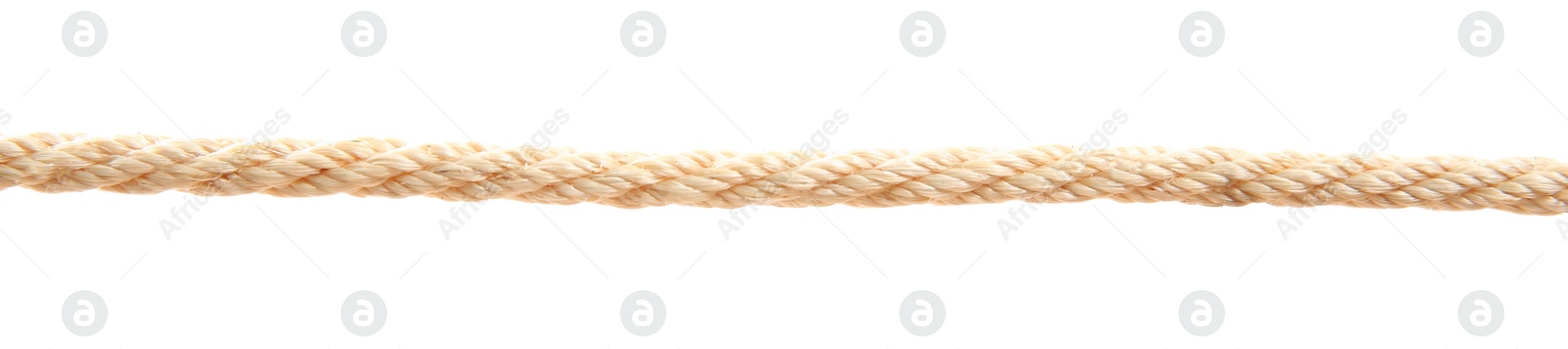 Photo of Hemp rope on white background. Organic material