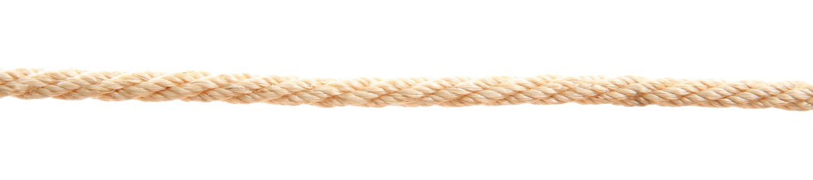 Photo of Hemp rope on white background. Organic material