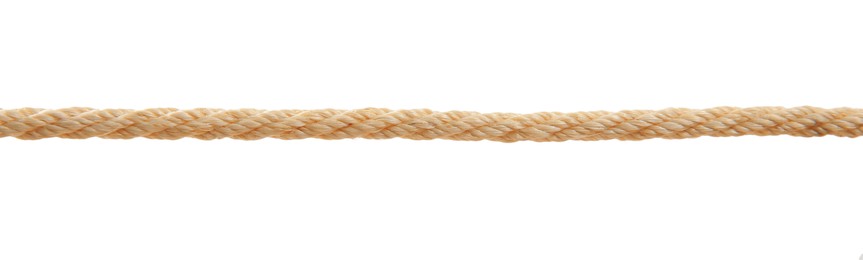 Photo of Hemp rope on white background. Organic material