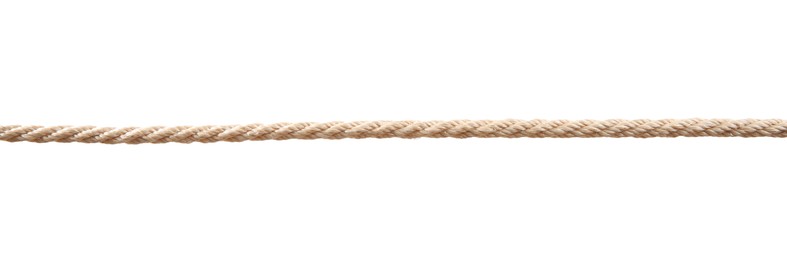 Photo of Hemp rope on white background. Organic material