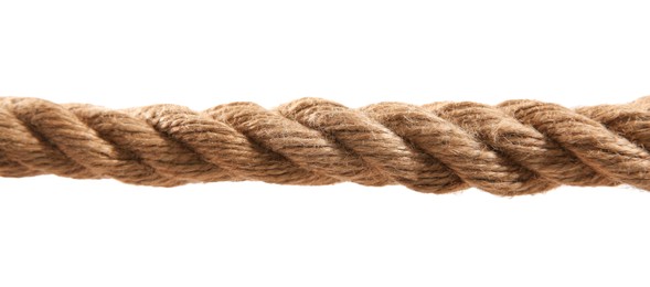 Photo of Hemp rope on white background. Organic material