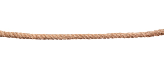 Photo of One brown braided rope isolated on white