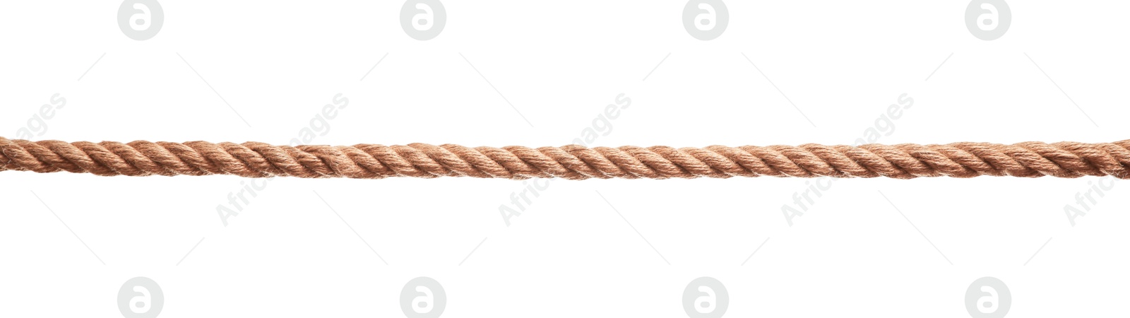 Photo of One brown braided rope isolated on white