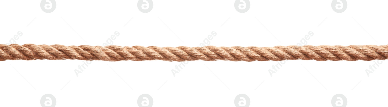 Photo of One brown braided rope isolated on white