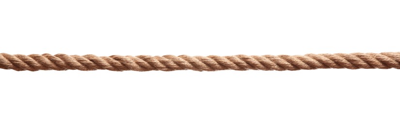 Photo of One brown braided rope isolated on white