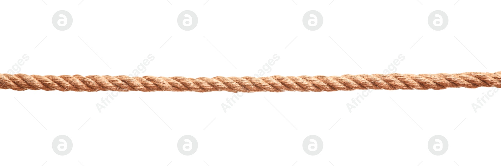 Photo of One brown braided rope isolated on white