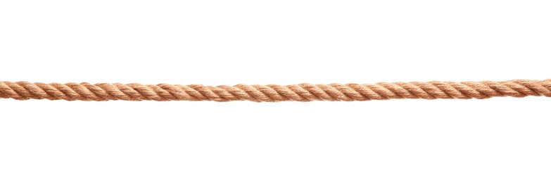 Photo of One brown braided rope isolated on white