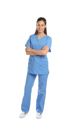 Photo of Smiling nurse in uniform on white background