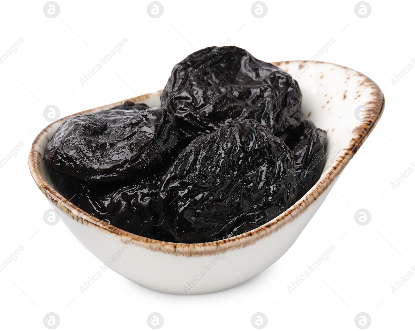 Photo of Tasty dried plums (prunes) on white background