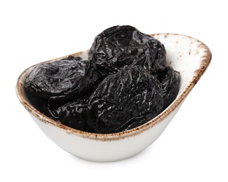 Photo of Tasty dried plums (prunes) on white background