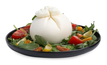 Photo of Fresh delicious burrata salad isolated on white