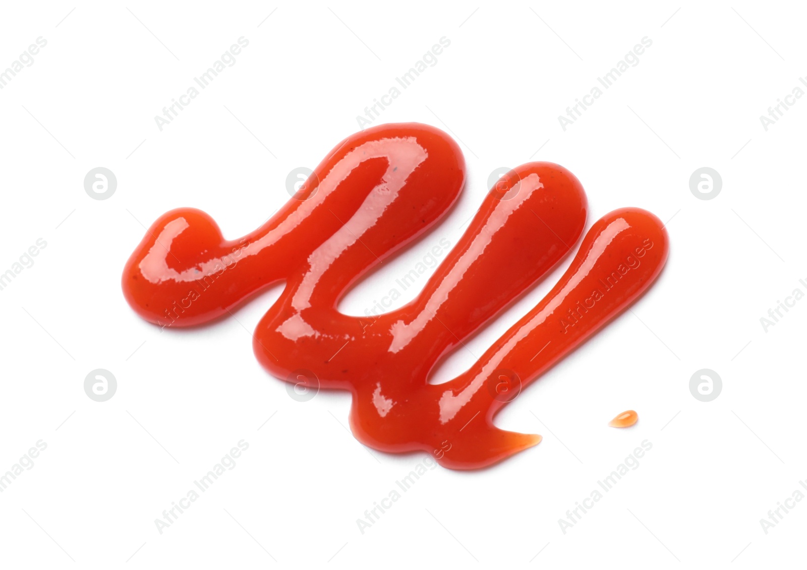 Photo of Tasty ketchup isolated on white, top view. Tomato sauce