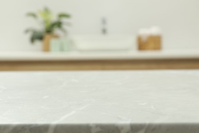 Empty stone table in bathroom. Space for design