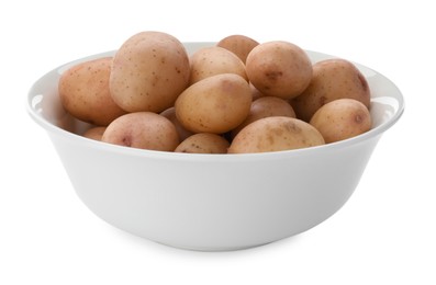 Raw potatoes in bowl isolated on white