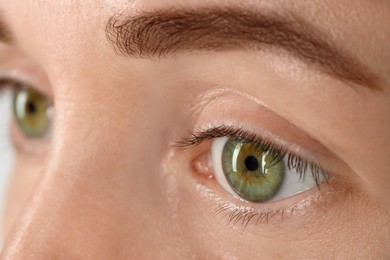Photo of Closeup view of woman with beautiful green eyes