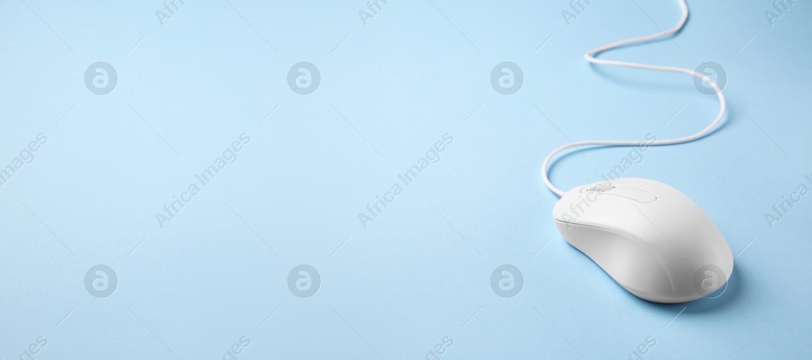 Image of Computer mouse on light blue background. Banner design with space for text