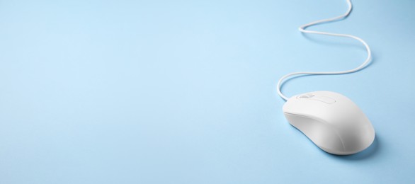 Image of Computer mouse on light blue background. Banner design with space for text