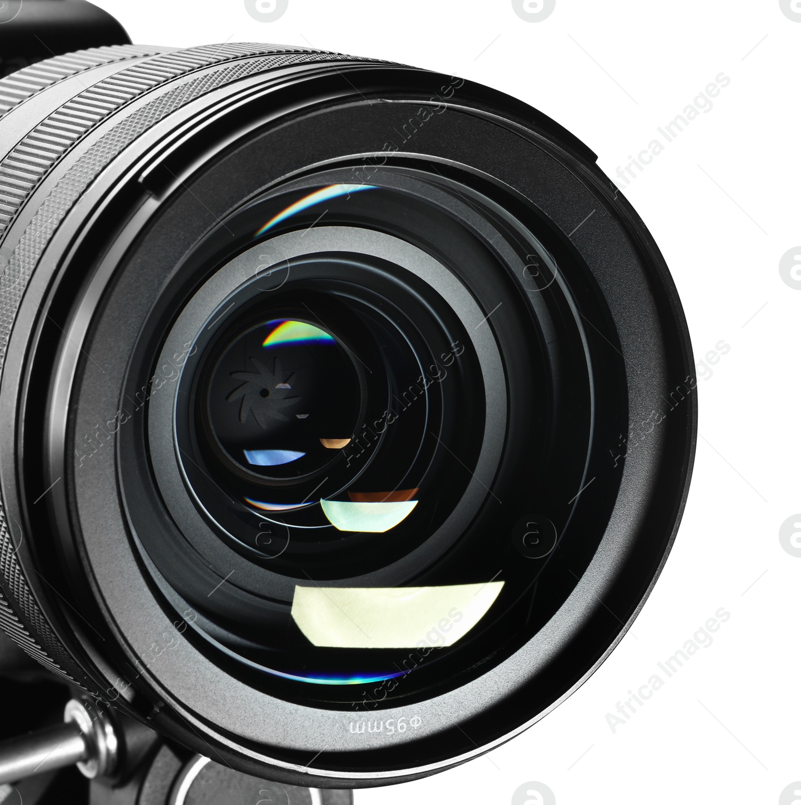 Photo of Modern camera lens isolated on white. Photographer's equipment