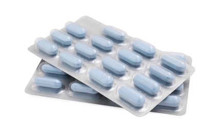 Antibiotic pills in blisters isolated on white