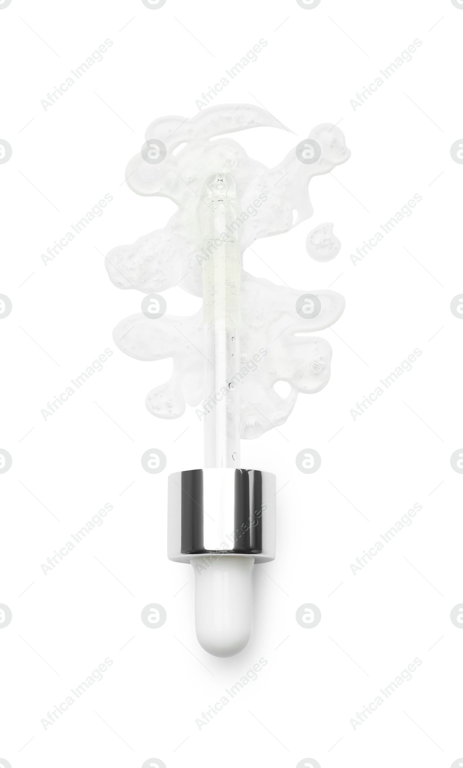 Photo of Pipette with chemical peel isolated on white, top view. Peeling procedure