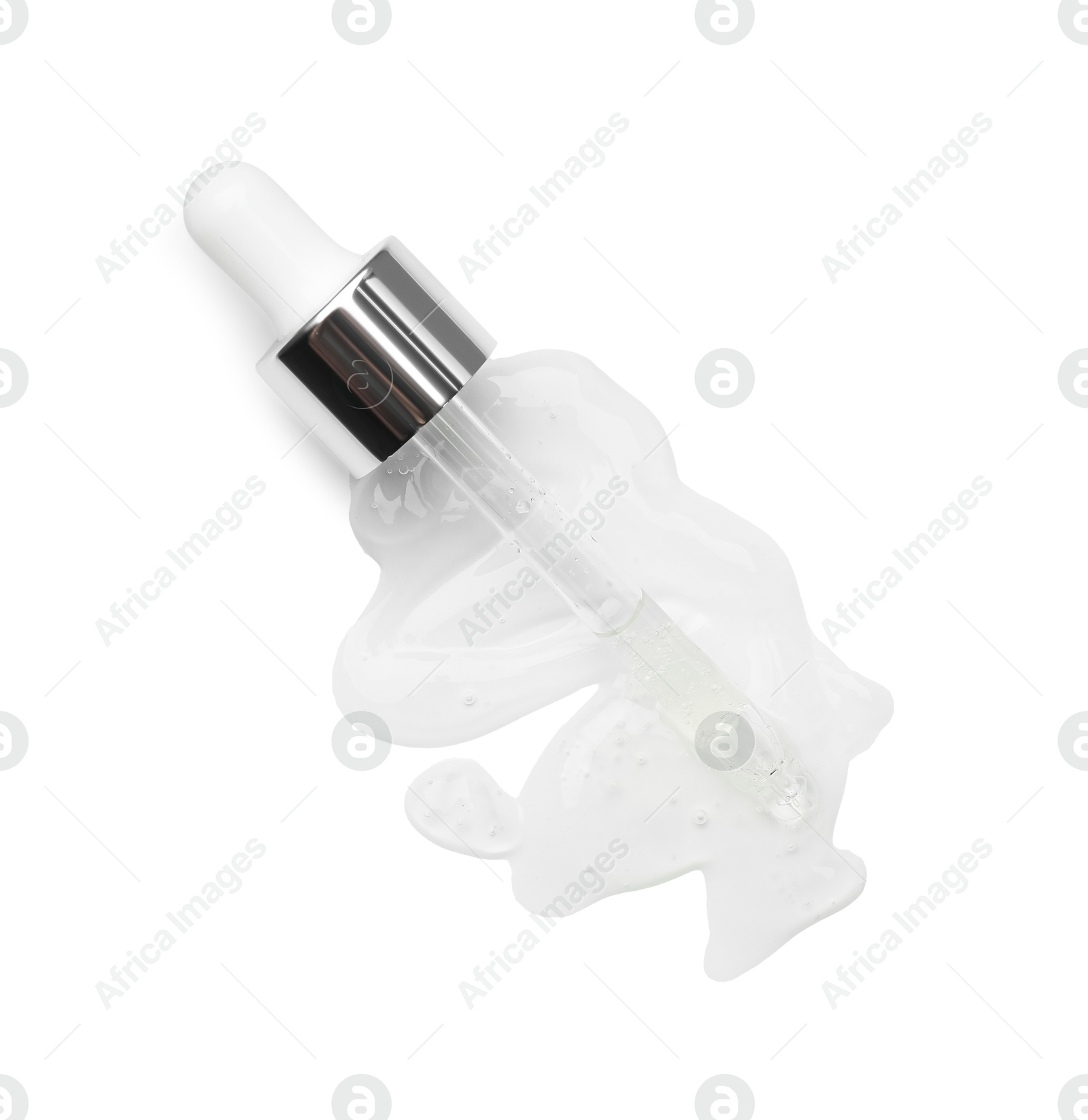 Photo of Pipette with chemical peel isolated on white, top view. Peeling procedure