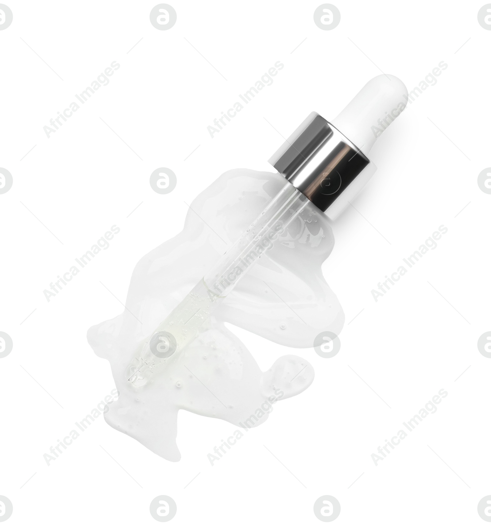 Photo of Pipette with chemical peel isolated on white, top view. Peeling procedure