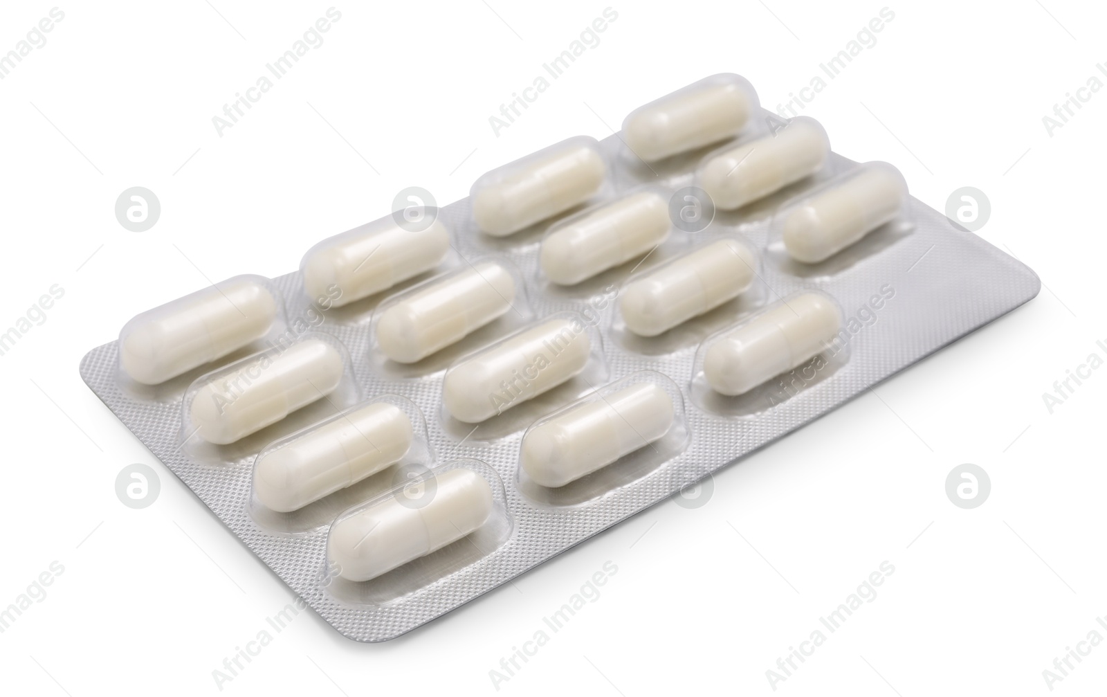 Photo of Antibiotic pills in blister isolated on white