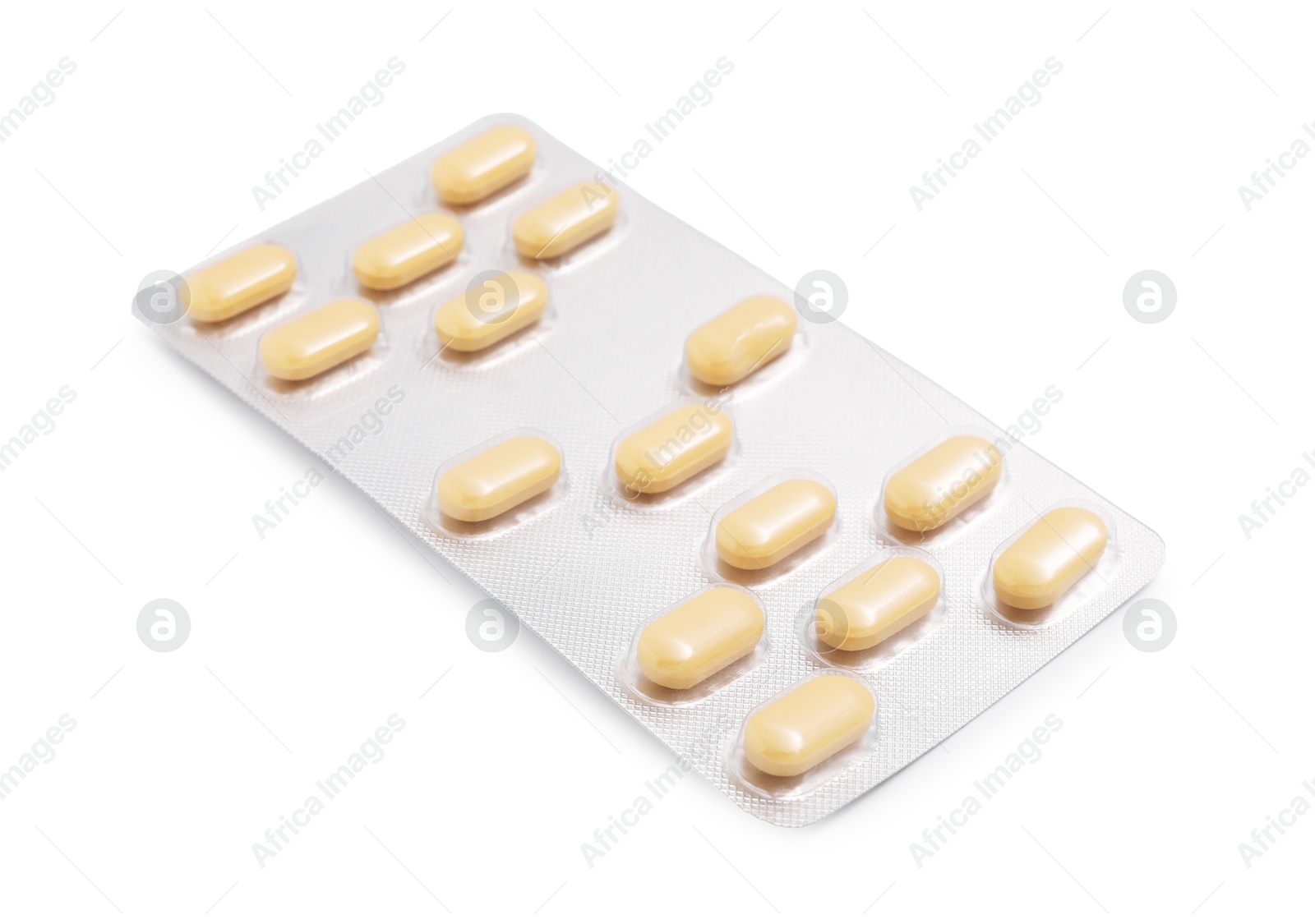 Photo of Antibiotic pills in blister isolated on white