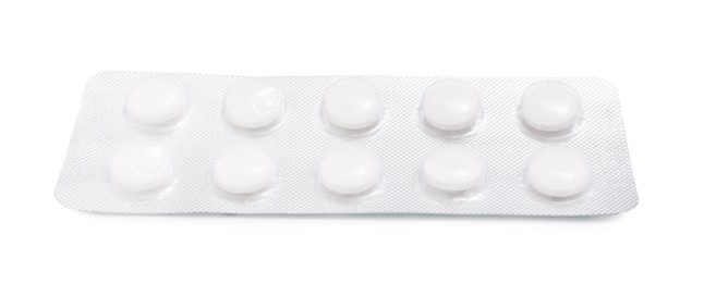 Photo of Antibiotic pills in blister isolated on white