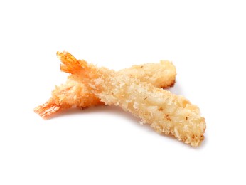 Photo of Tasty breaded fried shrimps isolated on white