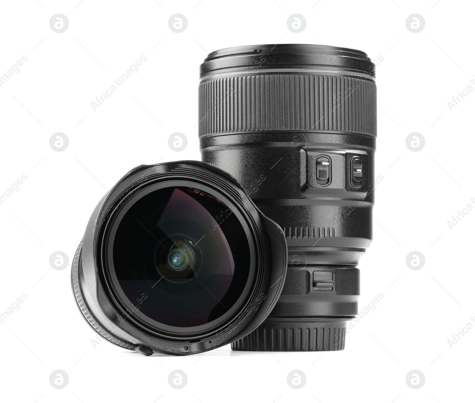 Photo of Camera lens isolated on white. Photographer's equipment