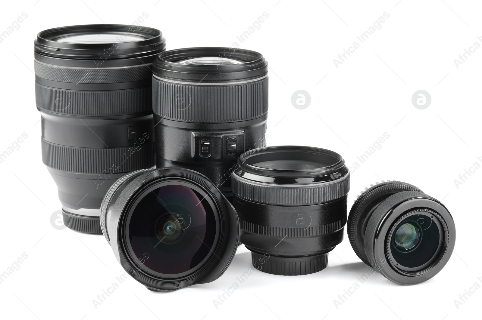 Photo of Camera lens isolated on white. Photographer's equipment