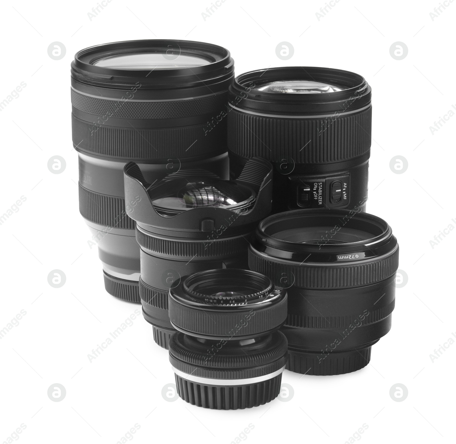 Photo of Camera lens isolated on white. Photographer's equipment