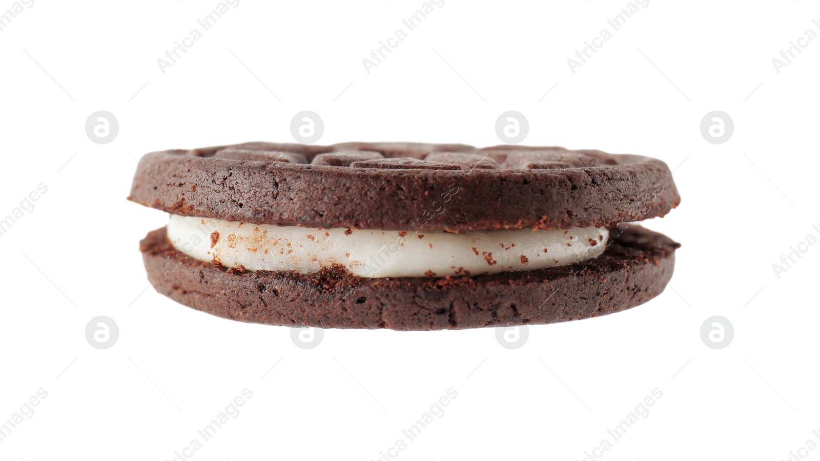 Photo of One tasty sandwich cookie isolated on white