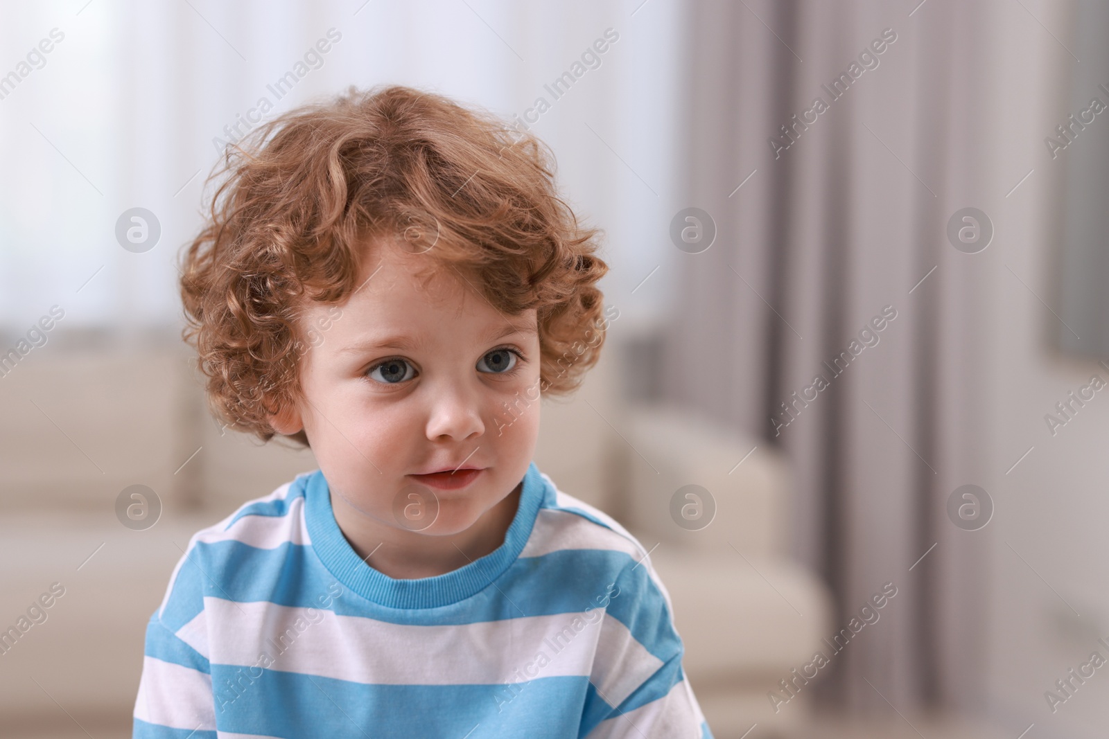 Photo of Portrait of little boy indoors, space for text. Cute child