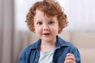 Portrait of little boy indoors. Cute child