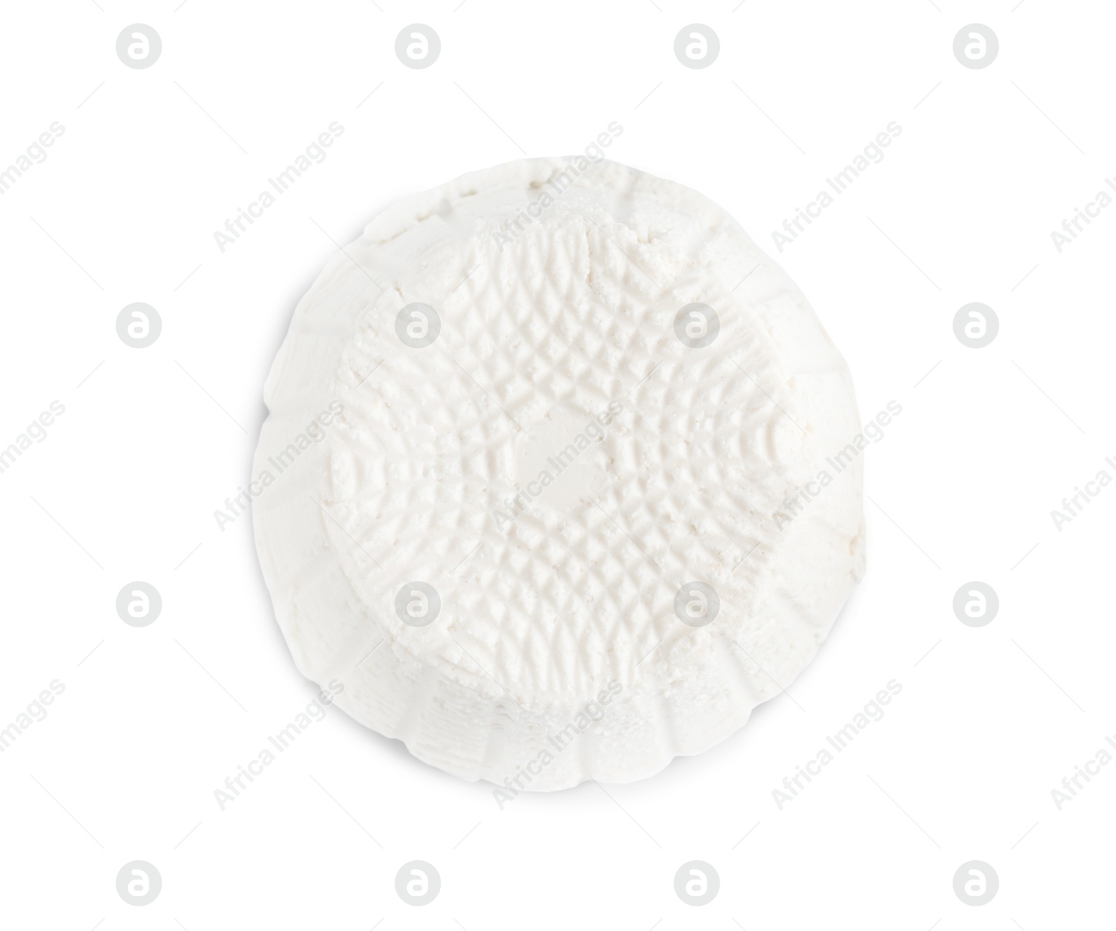 Photo of Fresh ricotta (cream cheese) isolated on white, top view