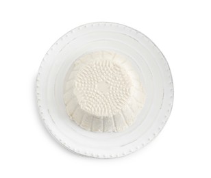 Fresh ricotta (cream cheese) isolated on white, top view