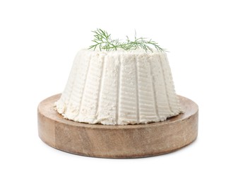 Photo of Fresh ricotta (cream cheese) with dill isolated on white