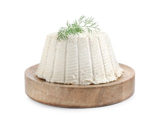 Photo of Fresh ricotta (cream cheese) with dill isolated on white