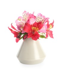 Photo of Beautiful alstroemeria flowers in vase isolated on white