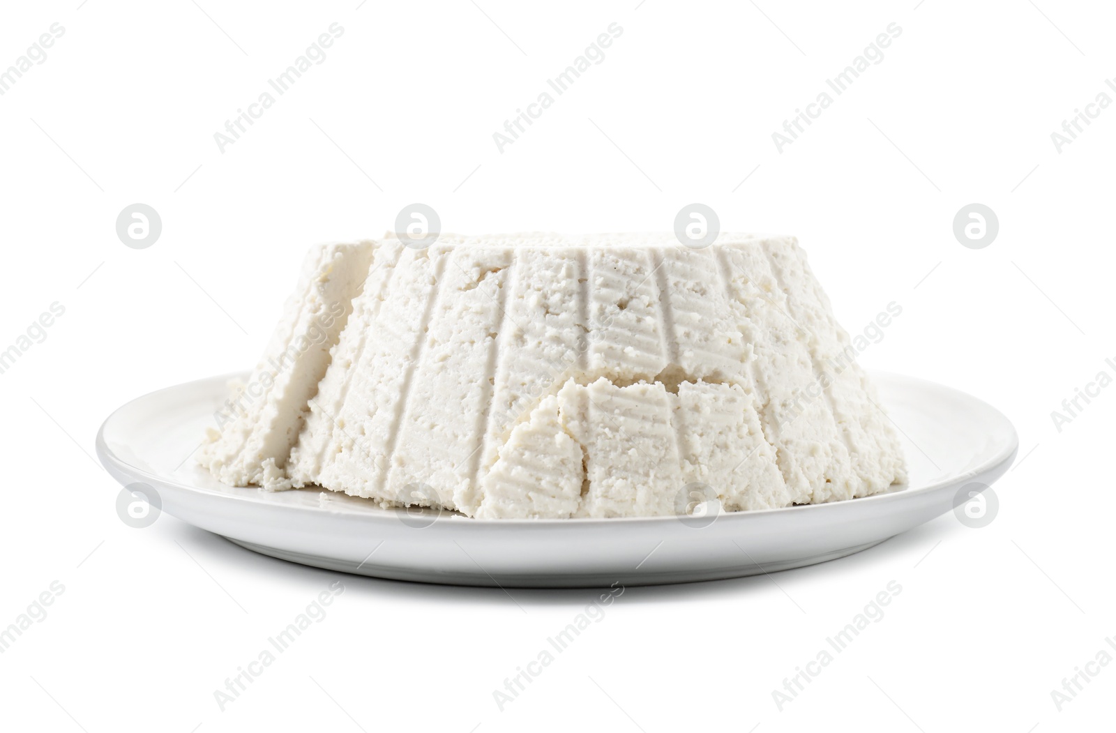 Photo of Tasty ricotta (cream cheese) isolated on white