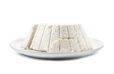 Photo of Tasty ricotta (cream cheese) isolated on white