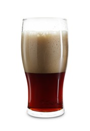 Photo of Glass of dark beer isolated on white