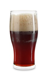 Photo of Glass of dark beer isolated on white