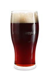 Photo of Glass of dark beer isolated on white