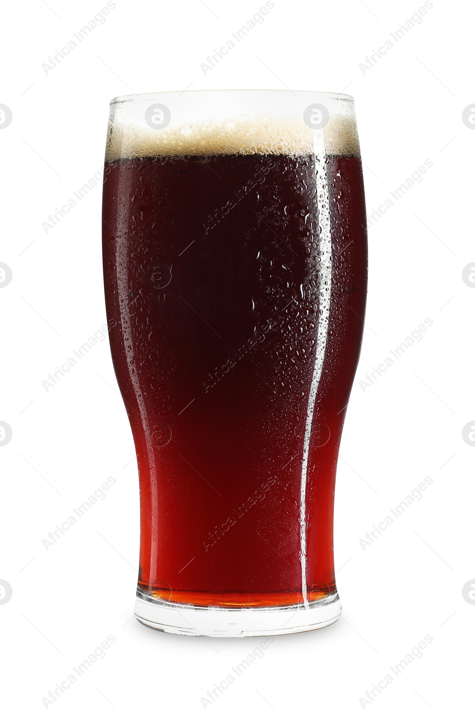 Photo of Glass of dark beer isolated on white