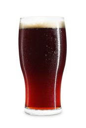 Photo of Glass of dark beer isolated on white