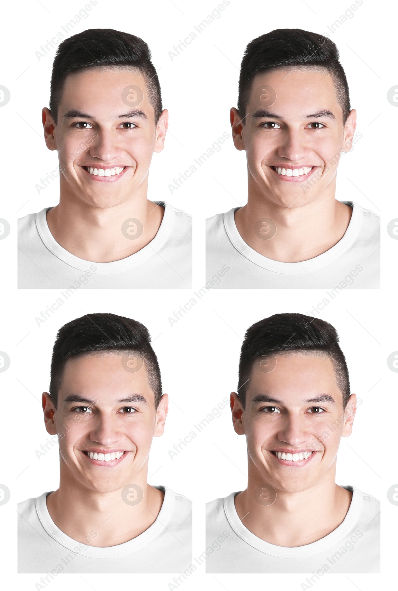 Image of Portrait of man on white background, set. Passport photo