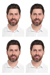 Image of Portrait of man on white background, set. Passport photo